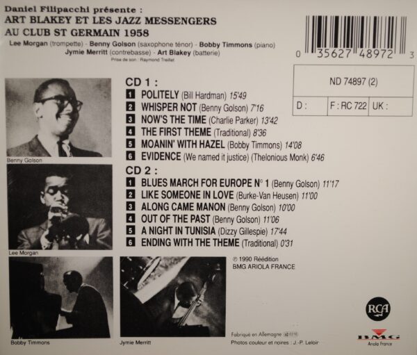 Art Blakey Et Les Jazz Messengers – A La Mémoire D'Art Blake-Au Club St Germain 1958  (2CD) - Afbeelding 2