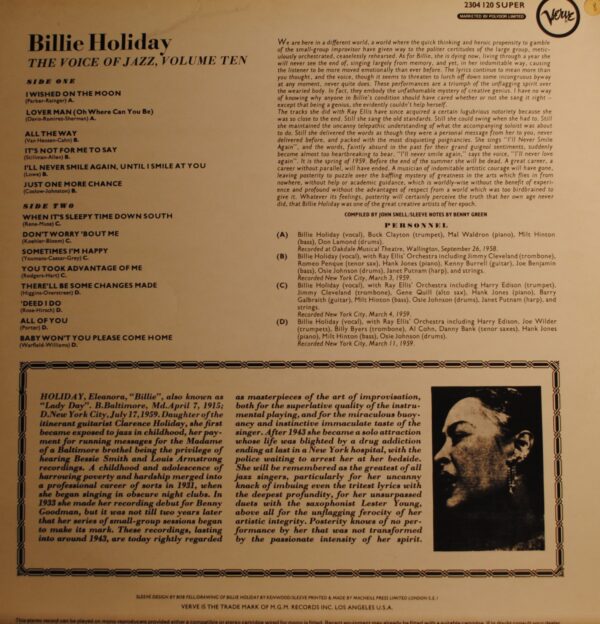 Billie Holiday – The Voice Of Jazz, Volume 10 - Afbeelding 2